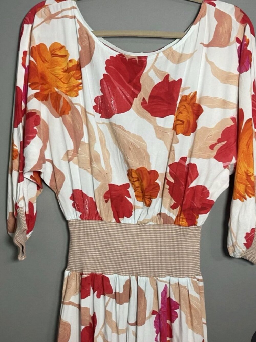 Maeve Anthropologie boho vibrant floral Event puff sleeve waisted Beachy dress L - Picture 7 of 8